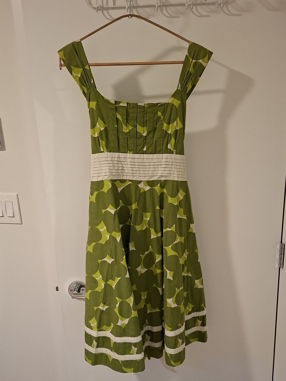 Apricot Green & White Polka Dot Feminine Cap-sleeve Retro Midi Dress (Size S)